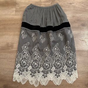 Comme des Garcons Gray and Black Floral Lace Midi Skirt